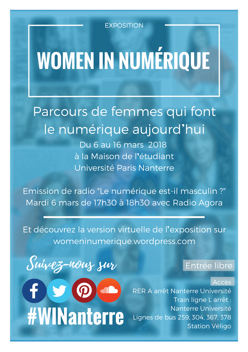 Flyer de l'exposition Women In Numérique à la maison de l'étudiant de l'université Paris Nanterre